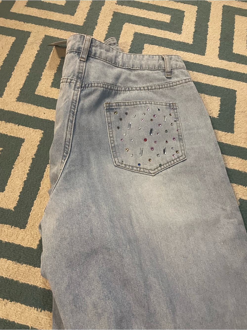 Trendy boutique Light Blue Wide-Leg Jeans with Multicolor Rhinestones - Picture 2 of 4